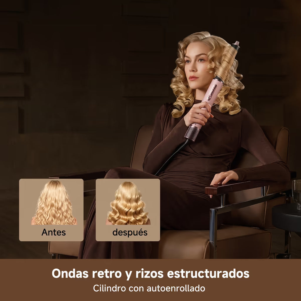 Antes y después con cilindro autoenrollante del Dreame AirStyle Pro HI: ondas retro y rizos estructurados - Ferretería La Palma - 1850006