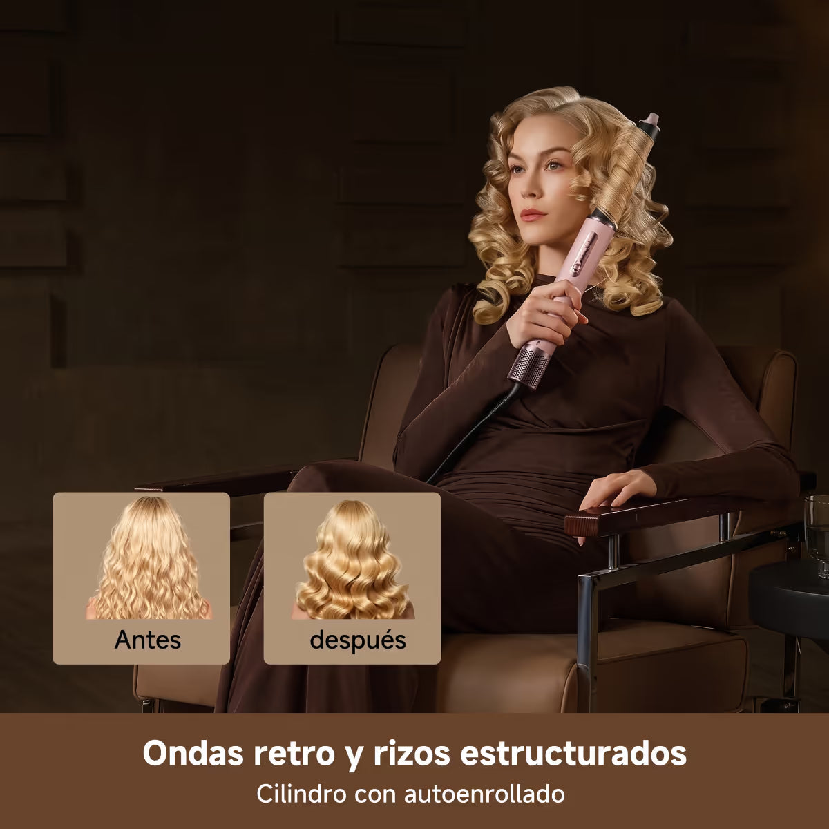 Antes y después con cilindro autoenrollante del Dreame AirStyle Pro HI: ondas retro y rizos estructurados - Ferretería La Palma - 1850006