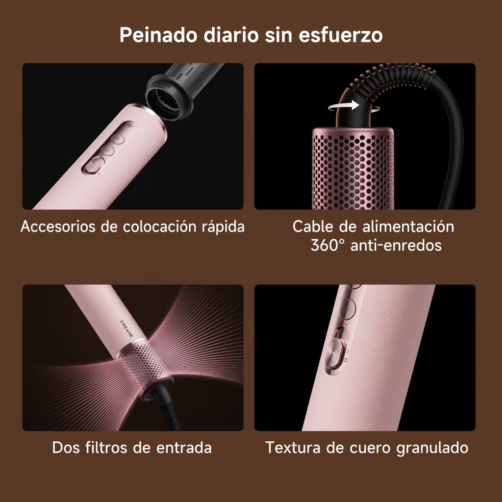 Detalles de acabado del Dreame AirStyle Pro HI: accesorios de colocación rápida, cable antigiro 360° y filtros de entrada - Ferretería La Palma - 1850006