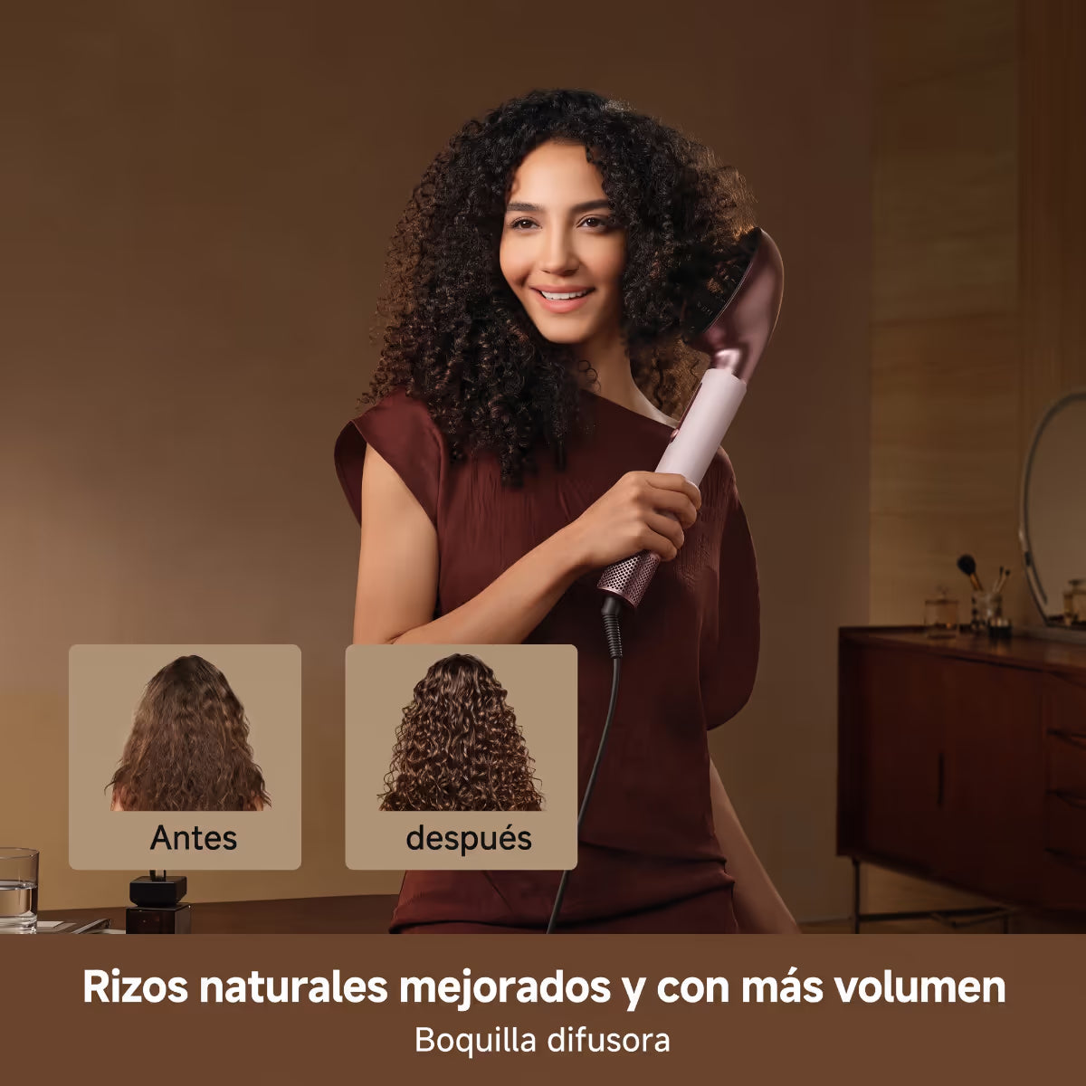 Antes y después con boquilla difusora del Dreame AirStyle Pro HI: rizos naturales con más definición y volumen - Ferretería La Palma - 1850006
