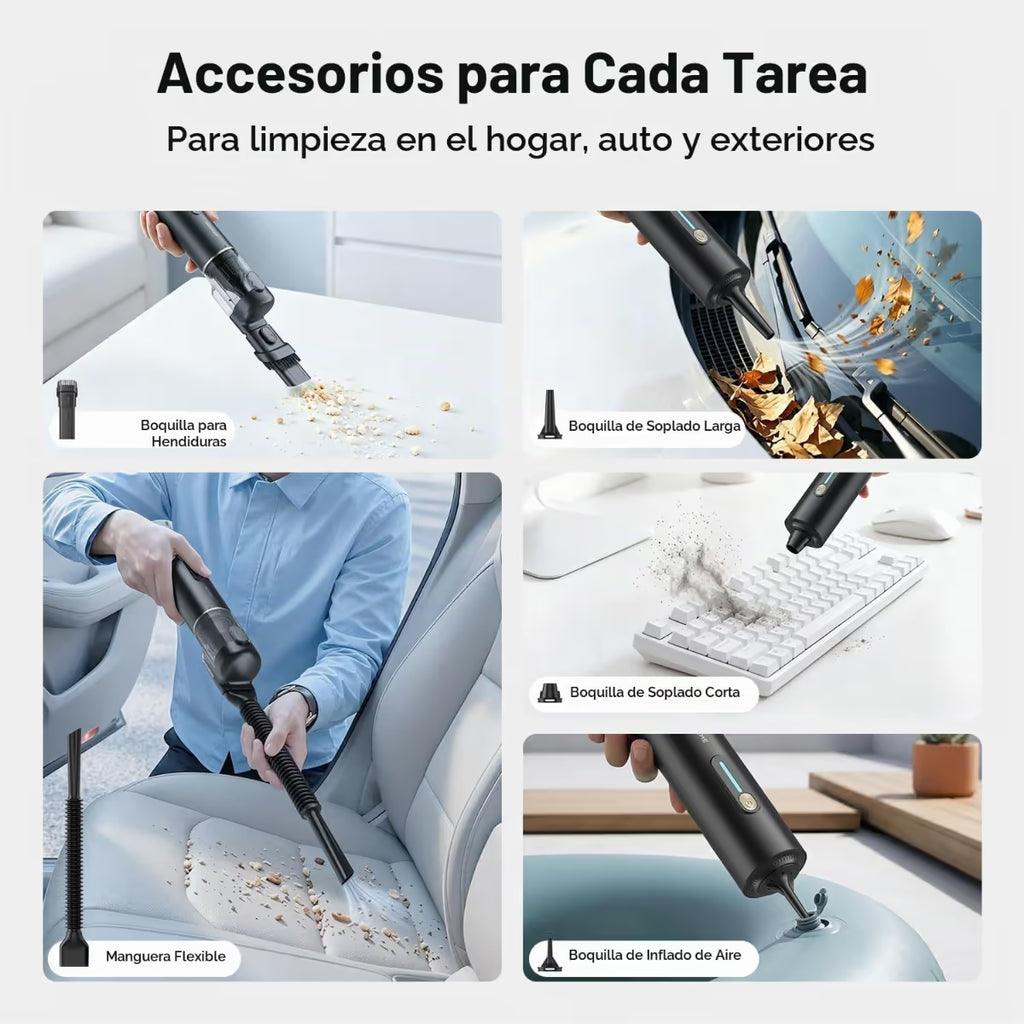 Accesorios de la aspiradora Dreame VBP20-B en uso: hendiduras, soplado, teclado, asientos de carro e inflado - Ferretería La Palma - 1850168