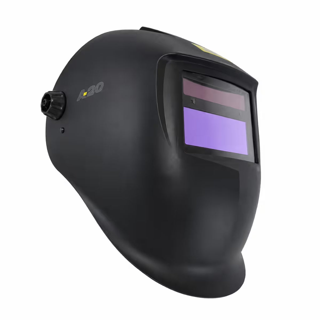 Casco de soldar ESAB A20 vista lateral, careta fotosensible con filtro DIN 9-13 y perilla de ajuste - Ferretería La Palma - 1440026