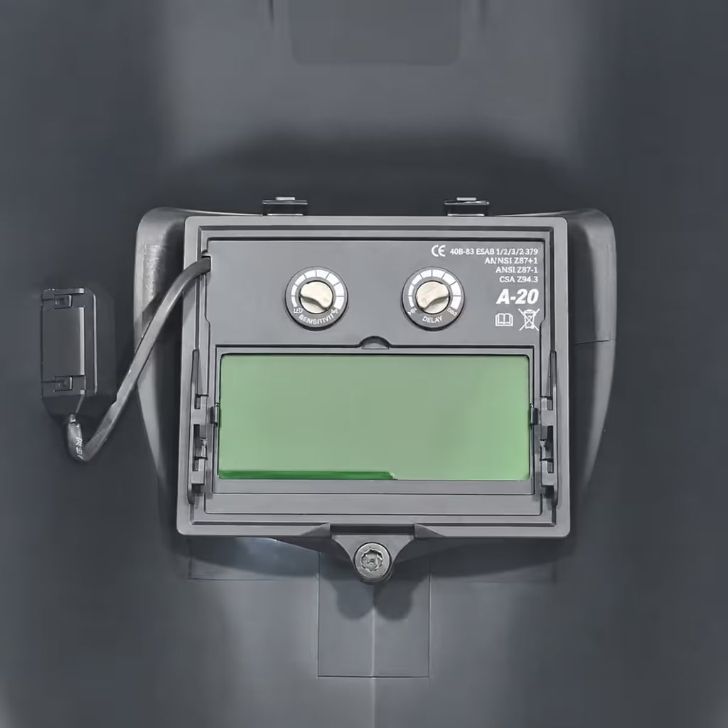Detalle controles internos casco ESAB A20, ajuste de sensibilidad y retardo del filtro ADF - Ferretería La Palma - 1440026