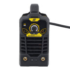 Vista frontal de soldadora ESAB HandyArc 132i DV mostrando perilla de amperaje, indicador dual 220V/127V y terminales de conexión - Ferretería La Palma - 1430038
