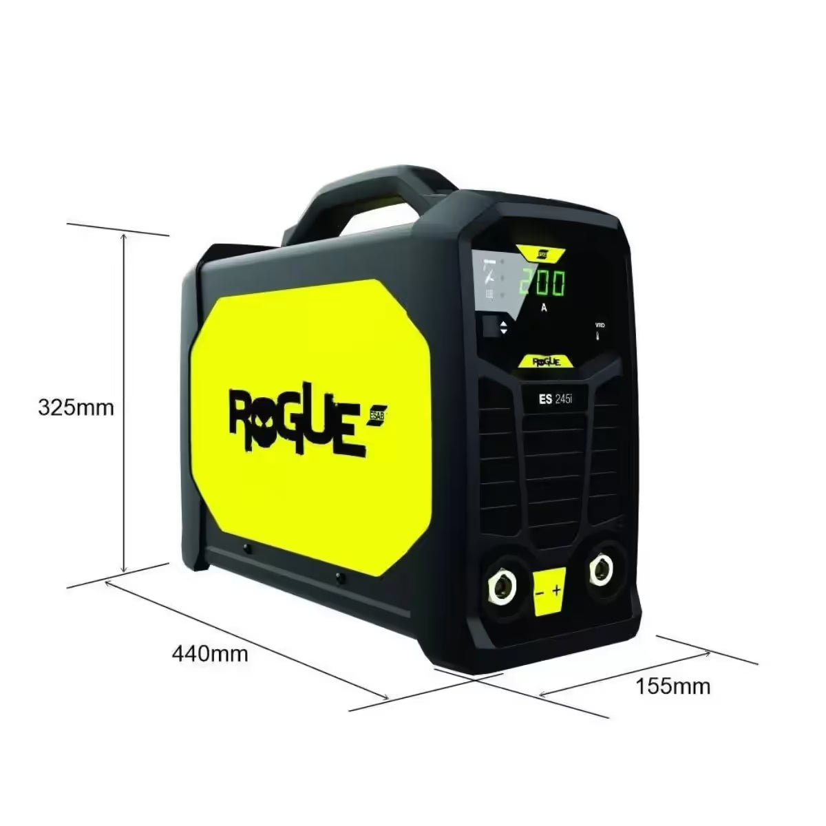 Dimensiones de soldadora ESAB Rogue ES245i, medidas 440x155x325mm de largo, ancho y alto - Ferretería La Palma - 1430085