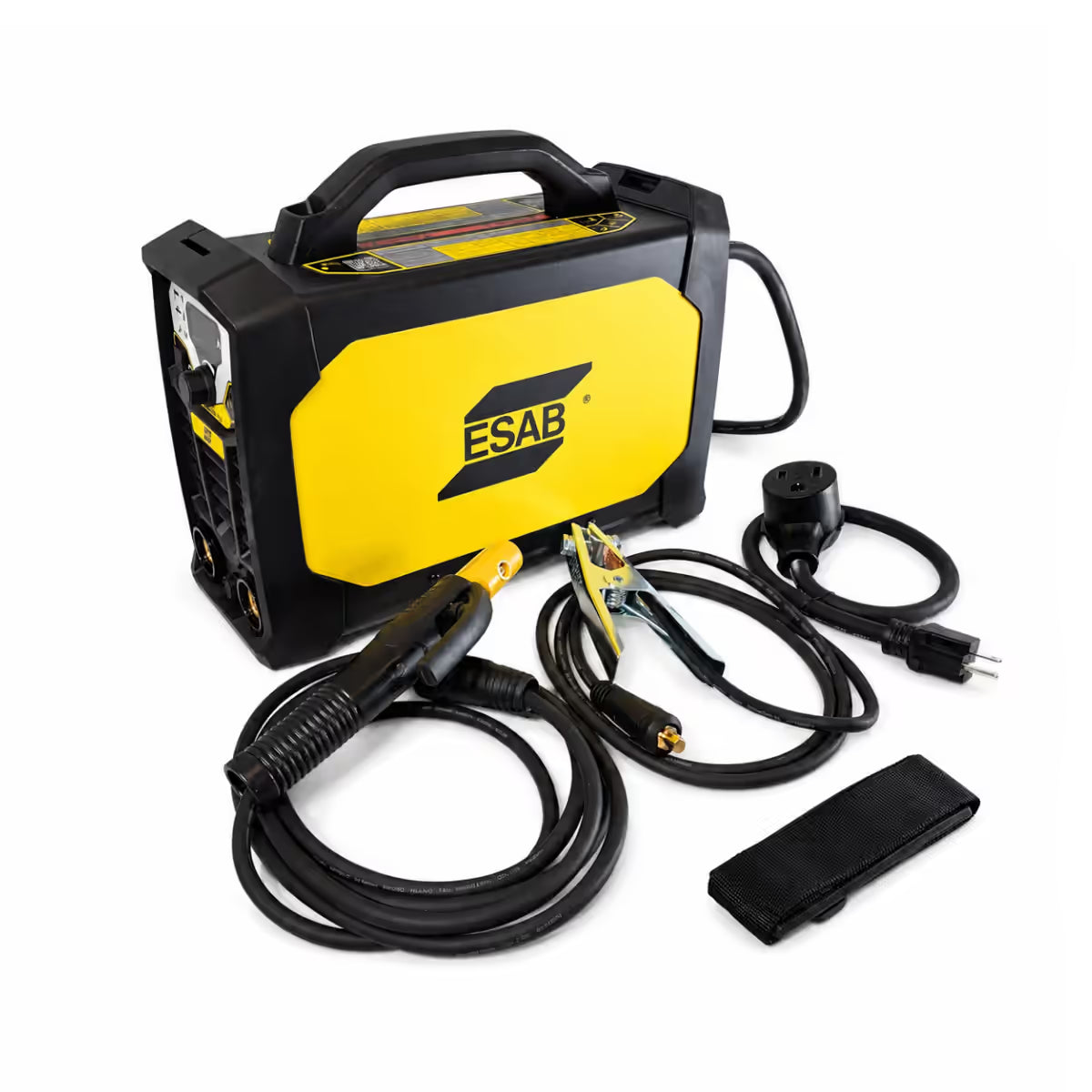 Kit incluido de soldadora ESAB Rogue LHN 202i PRO con porta electrodo, pinza de tierra, clavija y correa de transporte - Ferretería La Palma - 1430051