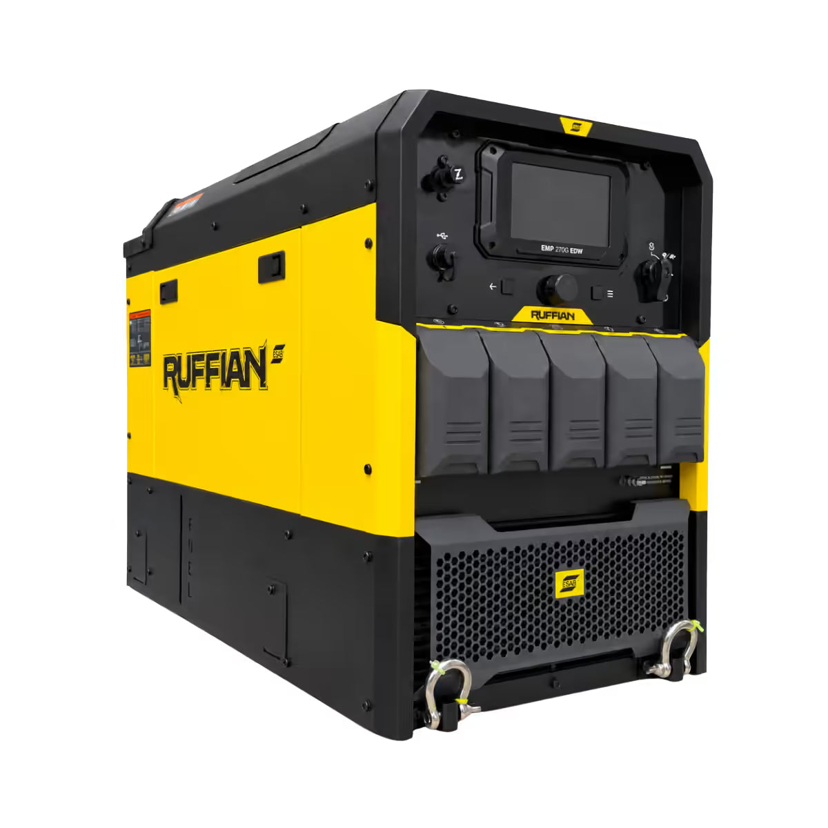 Soldadora generador ESAB Ruffian EMP 270G EDW, vista frontal con panel de control y pantalla digital TFT - Ferretería La Palma - 1430099