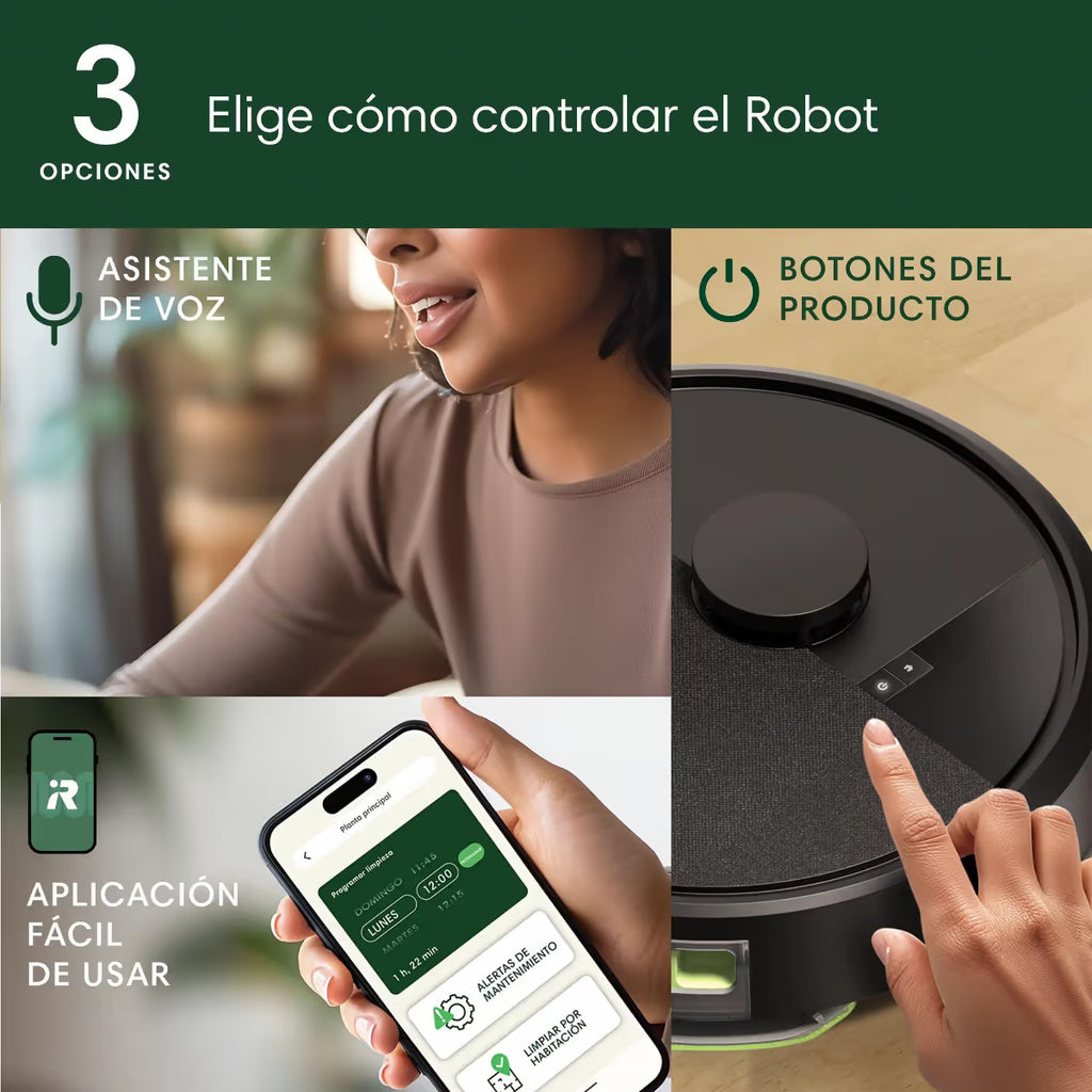 Tres formas de controlar el Roomba 105 Combo: asistente de voz, botones del robot y app Roomba Home fácil de usar - Ferretería La Palma - 1610207