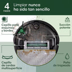 Vista inferior del Roomba 105 Combo con sistema de limpieza en 4 fases: cepillo lateral, succión potente, cepillo multisuperficie y paño de trapeado - Ferretería La Palma - 1610207