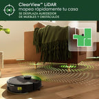 Roomba 105 Combo con navegación LiDAR ClearView mapeando la sala y esquivando muebles y obstáculos sobre piso de madera - Ferretería La Palma - 1610207