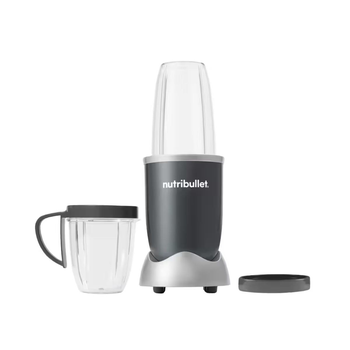 Vista frontal de la licuadora personal Nutribullet Original de 600W con sus dos vasos intercambiables, tapa con asa y anillos de comodidad - Almacén La Palma - 1690000