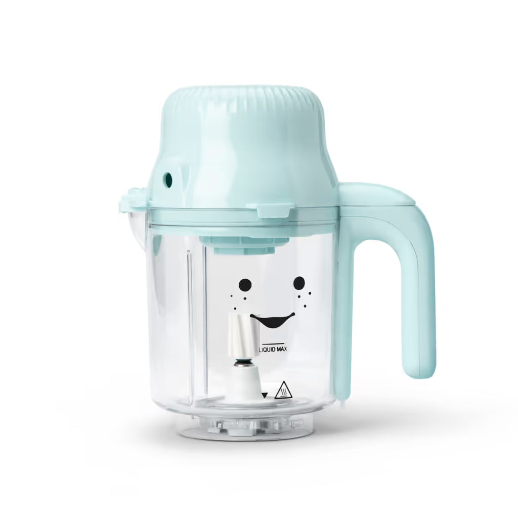 Jarra especial de licuado y cocción a vapor transparente desmontado del procesador Nutribullet Baby Steam y Blend con cuchillas y carita sonriente - Ferretería La Palma - 1690018