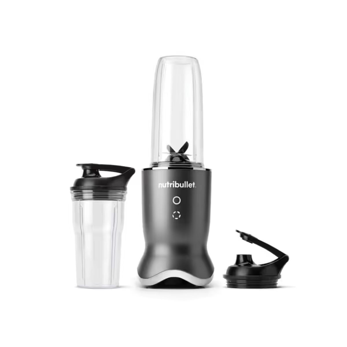 Extractor de nutrientes Nutribullet Ultra 1200W mostrando los vasos intercambiables, las aspas y tapas portátiles vacíos sobre fondo blanco - Ferretería La Palma - 1690110
