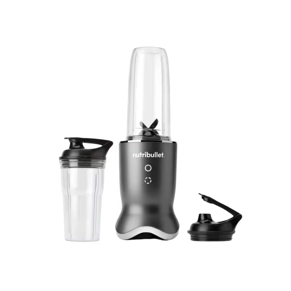 Extractor de nutrientes Nutribullet Ultra 1200W mostrando los vasos intercambiables, las aspas y tapas portátiles vacíos sobre fondo transparente - Ferretería La Palma - 1690110