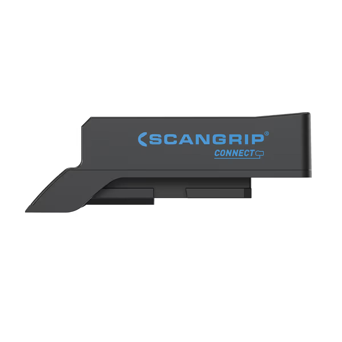 Vista lateral del adaptador Scangrip CONNECTOR para baterías Bosch / AmpShare de 18V sobre fondo blanco - Ferretería La Palma - 1870014