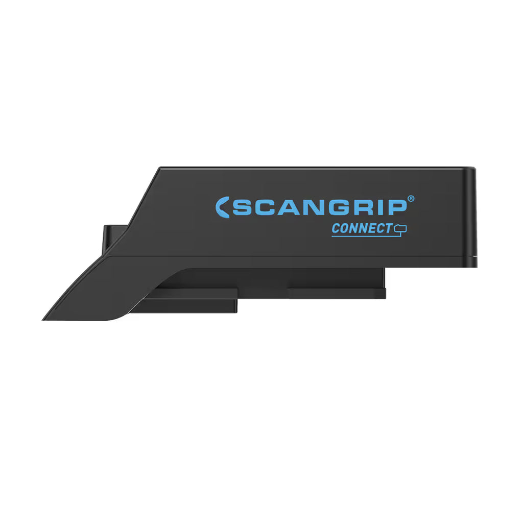Vista lateral del adaptador Scangrip CONNECTOR para baterías Makita de 18V / 20V sobre fondo blanco - Ferretería La Palma - 1870016