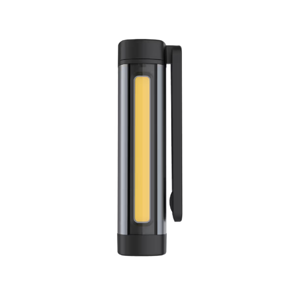 Vista frontal vertical de la lámpara led portátil Scangrip FLEX WEAR mostrando su panel de luz COB y clip integrado sobre fondo blanco - Ferretería La Palma - 1870002