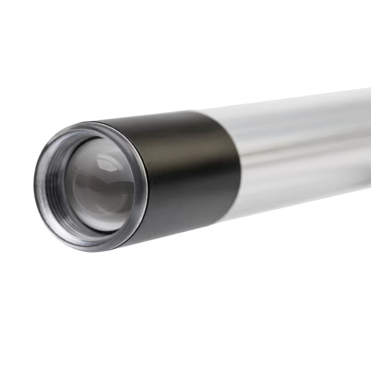 Primer plano del extremo superior y la lente de luz focalizada de la lámpara de inspección LED tipo barra Scangrip LINE LIGHT C+R sobre fondo blanco - Ferretería La Palma - 1870007