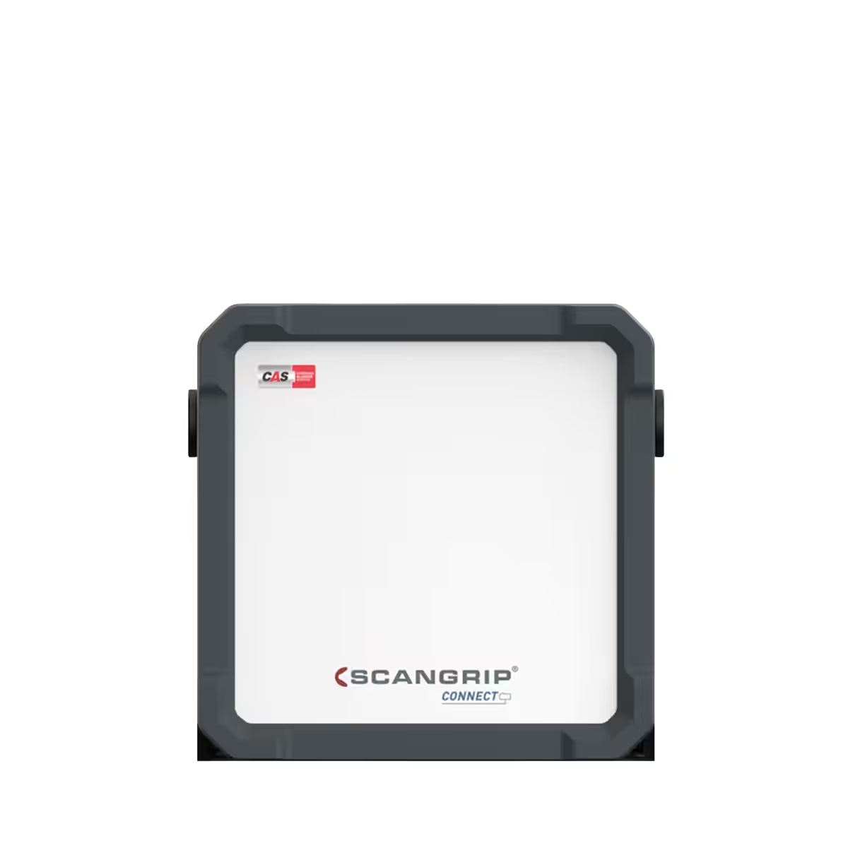 Vista frontal del reflector LED compacto Scangrip VEGA 2 CONNECT mostrando su panel difusor blanco y logotipo sobre fondo blanco - Ferretería La Palma - 187012