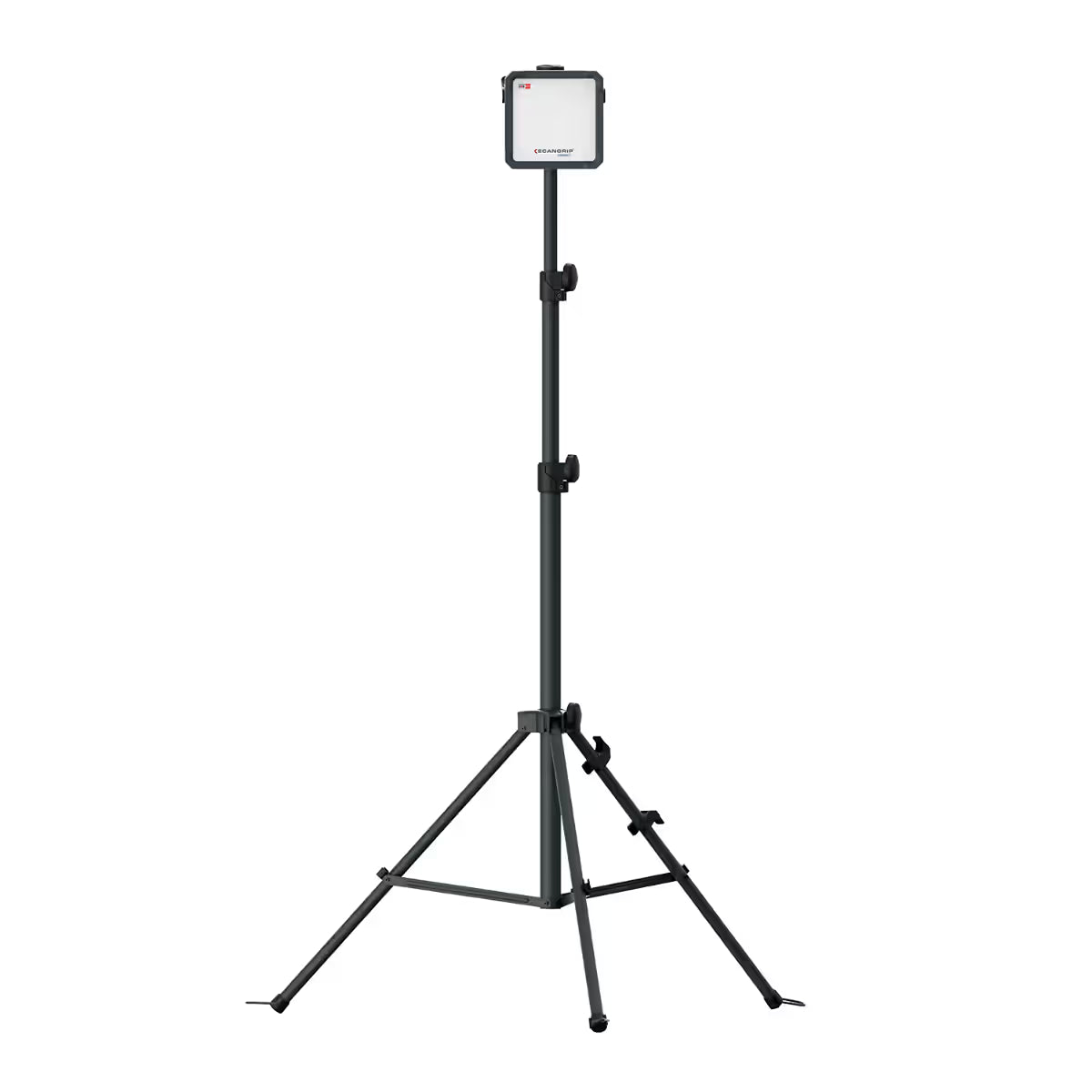 Reflector LED compacto Scangrip VEGA 2 CONNECT montado sobre un trípode extensible de tres patas sobre fondo blanco - Ferretería La Palma - 1870012