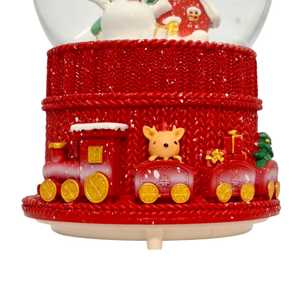 Primer plano de la base con tren y vagones con reno, regalos y arbol decorado de la bola de nieve  navideña Starlights Muñeco de Nieve - Ferretería La Palma - 1800001