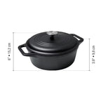 Infografía de medidas del horno holandés Victoria de 3.8 litros en hierro fundido curado detallando una altura total de 15.2cm y una altura del cuerpo de 9.8cm - Ferretería La Palma - 1050044