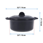 Infografía de medidas de la mini olla cocotte redonda Victoria de 0.3L en hierro fundido esmaltado detallando un diámetro de 10 cm, un largo total de 14 cm y una altura de 7.6 cm - Ferretería La Palma - 1050059