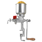 Molino de granos manual Victoria con tolva alta de 1.5 litros, fabricado en hierro fundido estañado, con sistema de molienda ajustable, mango de madera ergonómico y prensa de sujeción para mesa - Ferretería La Palma - 1040006