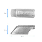 Infografía de medidas del raspador de hielo manual Victoria en hierro fundido estañado detallando un largo de 15 cm, un ancho de 5 cm y una altura de 5.5 cm - Ferretería La Palma - 1050031