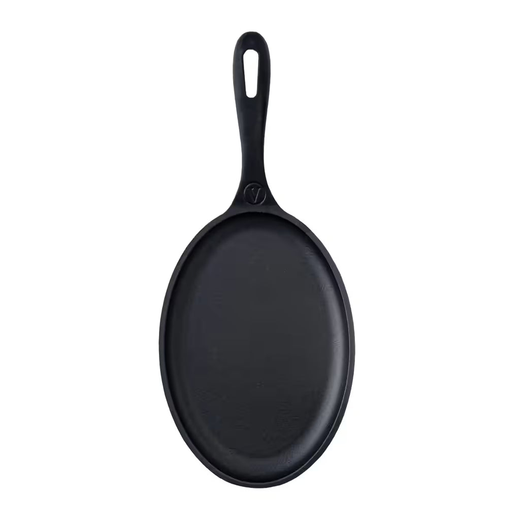 Sartén para fajitas Victoria de 24cm en hierro fundido esmaltado con diseño ovalado y mango largo ergonómico - Ferretería La Palma - 1050050