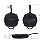 Infografía de medidas del sartén grill esmaltado Victoria de 25 cm detallando dimensiones internas, externas, altura y largo del mango - Ferretería La Palma - 1050027