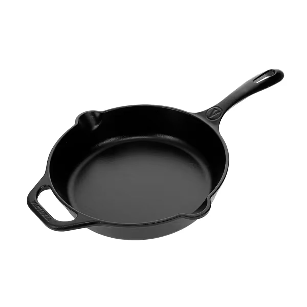 Sartén de hierro fundido esmaltado Victoria de 25 cm con mango largo, asa de apoyo y dos picos de vertido laterales - Ferretería La Palma - 1050014