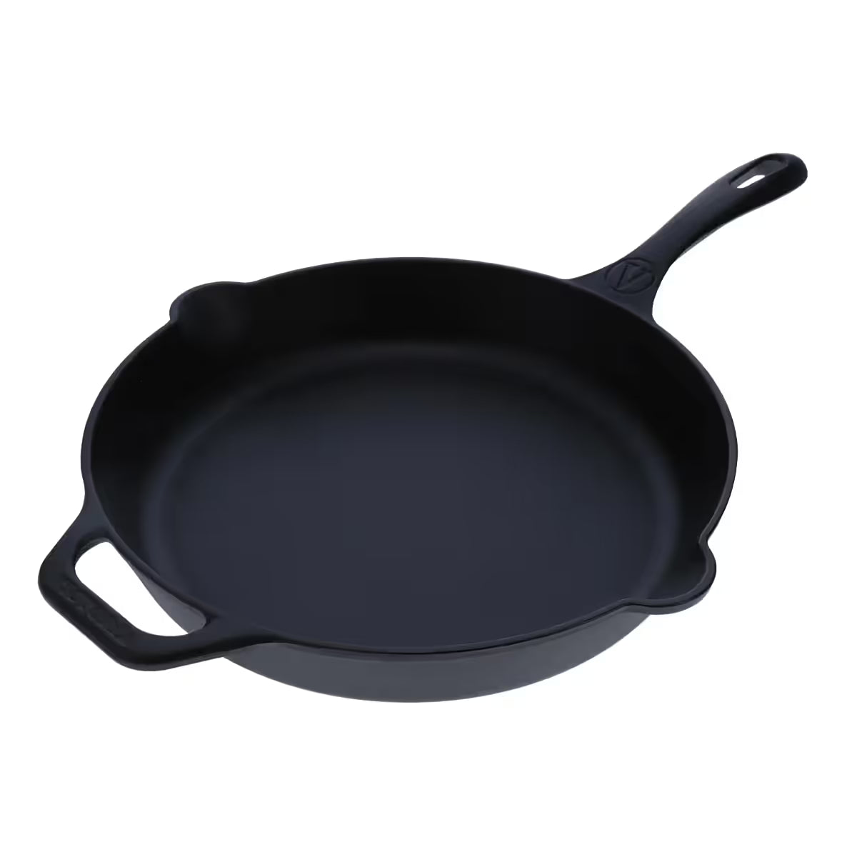 Sartén de hierro fundido esmaltado Victoria de 30 cm con diseño de mango largo, asa de apoyo y dos picos laterales para vertido - Ferretería La Palma - 1050015