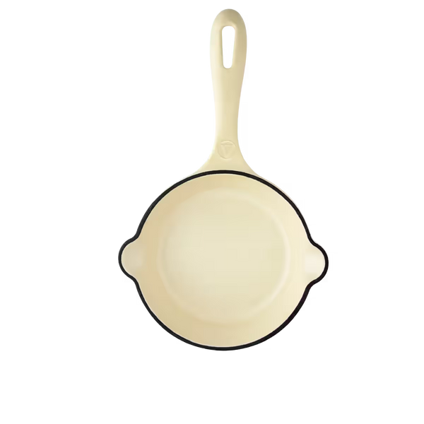 Sartén Victoria White Sable de 14cm en hierro fundido esmaltado beige con mango largo y vertederos laterales - Imágen con fondo transparente - Ferretería La Palma - 1050144