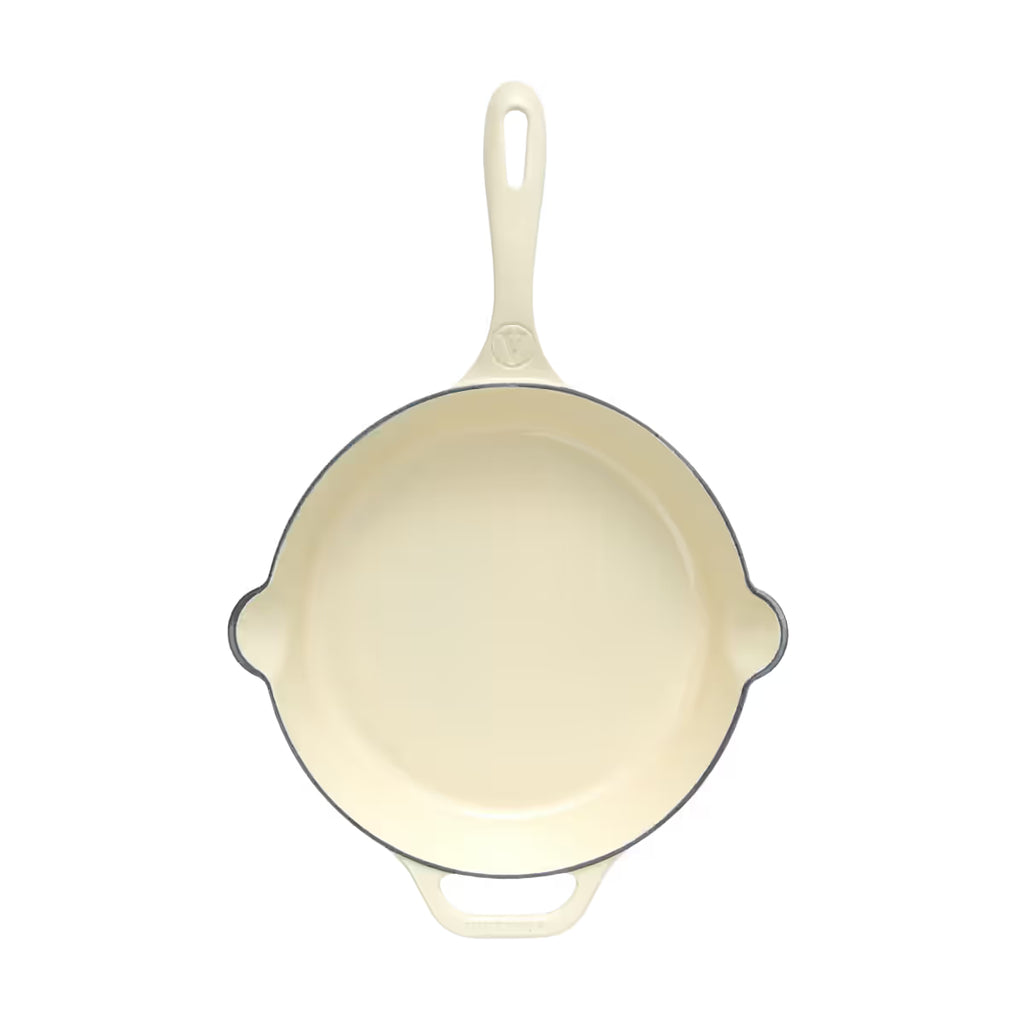 Sartén Victoria White Sable de 28 cm en hierro fundido esmaltado beige con mango largo y asa auxiliar - Ferretería La Palma - 1050142