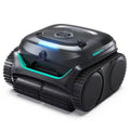 Robot limpiafondos inteligente Wybot C2 Vision con cámara frontal, luces LED azules y tracción de orugas negras con detalles turquesa. Modelo de alta gama para piscinas - Ferretería La Palma -  188002