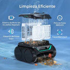 Vista explosionada del Robot limpiafondos Wybot C2 Vision, detallando su motor sin escobillas, filtración de doble capa y potencia de succión de 3883GPH para limpieza eficiente - Ferretería La Palma - 188002