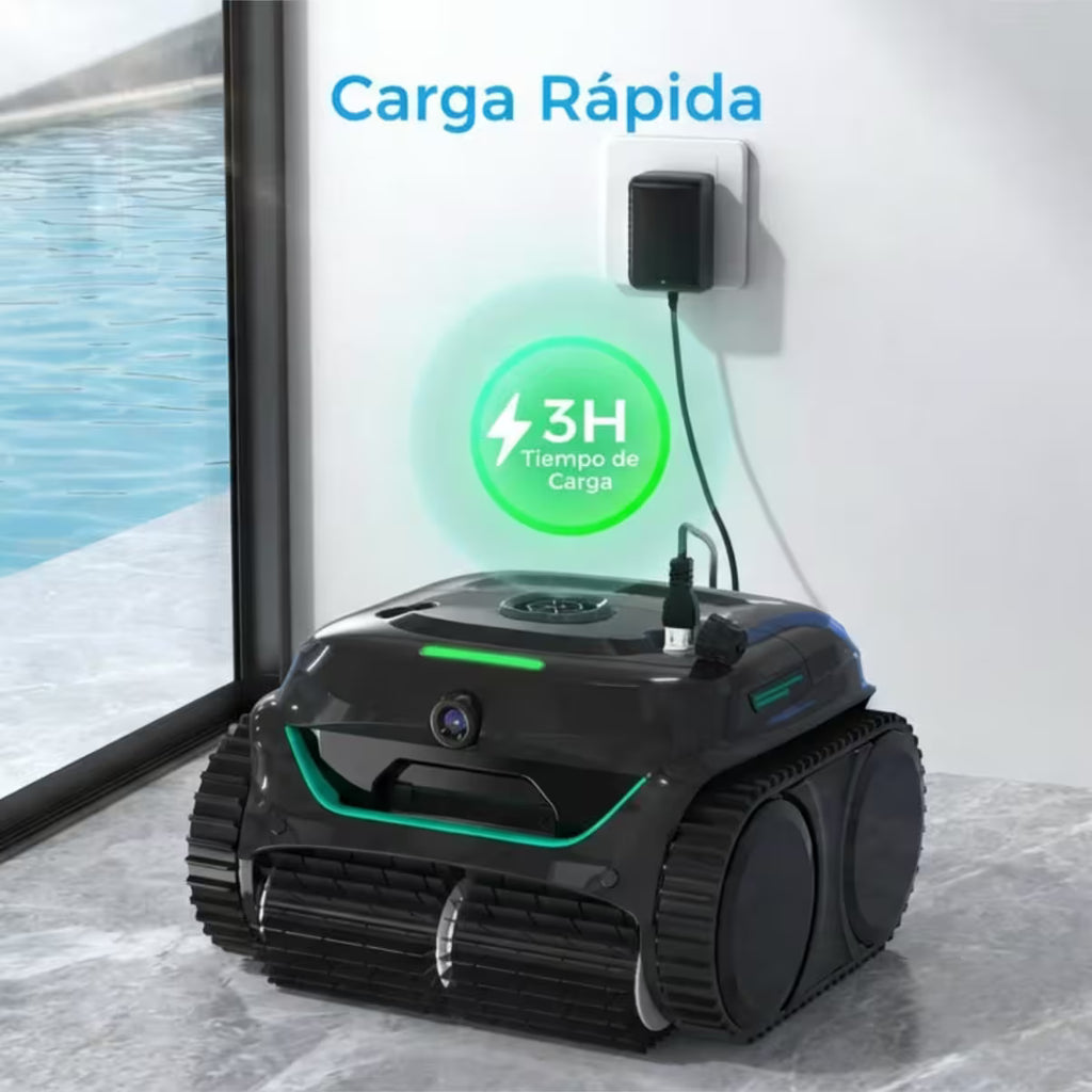 Infografía de carga rápida del Robot limpiafondos Wybot C2 Vision, destacando un tiempo de carga completa de solo 3 horas para un uso eficiente y constante - Ferretería La Palma - 188002