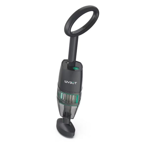 Aspiradora manual inalámbrica Wybot Hyson 100 en Ferretería La Palma, con diseño vertical en gris oscuro, mango ergonómico circular y cuerpo transparente que muestra el sistema de filtro interno - PALMA-1880000